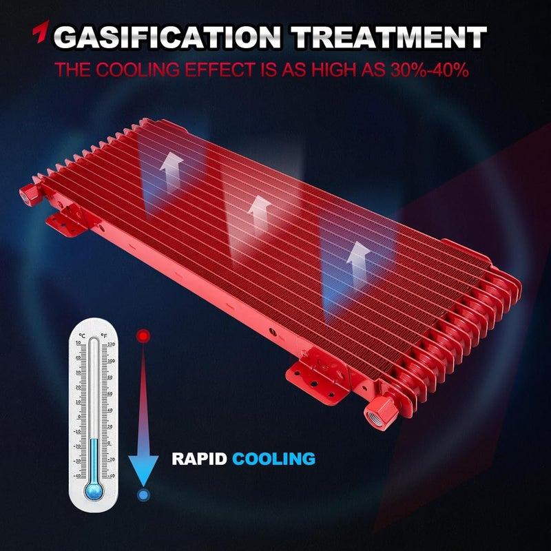 TEMSONE low pressure drop trans cooler,40k Transmission Oil Cooler LPD47391 Compatible with tru cool Heavy Duty 40,000 GVW Max - low pressure drop trans cooler - Red - Image 3